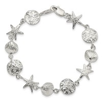 Sterling Silver Polished Seashells and Starfish Bracelet, 7" view 4