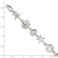 Sterling Silver Polished Seashells and Starfish Bracelet, 7" view 3
