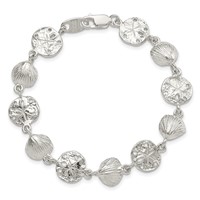 Sterling Silver Polished Seashells and Sand Dollars Bracelet, 7" view 4
