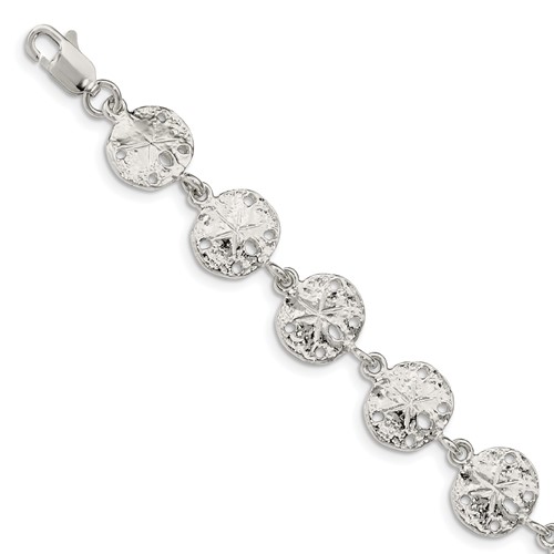 Sterling Silver Polished Sand Dollars Bracelet, 7"