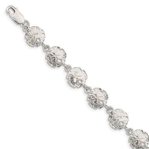 Sterling Silver Polished Sand Dollars Bracelet, 7"