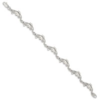 Sterling Silver Polished Dolphins Bracelet, 7" view 2