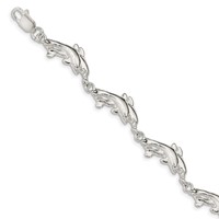 Sterling Silver Polished Dolphins Bracelet, 7" view 1