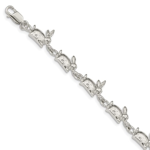 Sterling Silver Polished Rabbits Bracelet, 7"