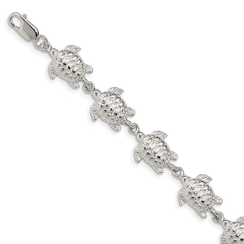 Sterling Silver Sea Turtles Bracelet, 7"