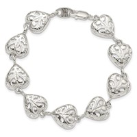 Sterling Silver Fancy Filigree Heart Bracelet, 7" view 4