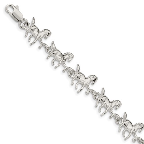 Sterling Silver Polished Horses Bracelet, 7"