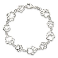 Sterling Silver Polished Paw Prints Bracelet, 7.5" view 4