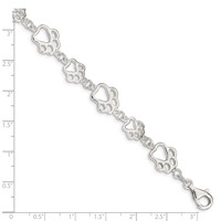 Sterling Silver Polished Paw Prints Bracelet, 7.5" view 3