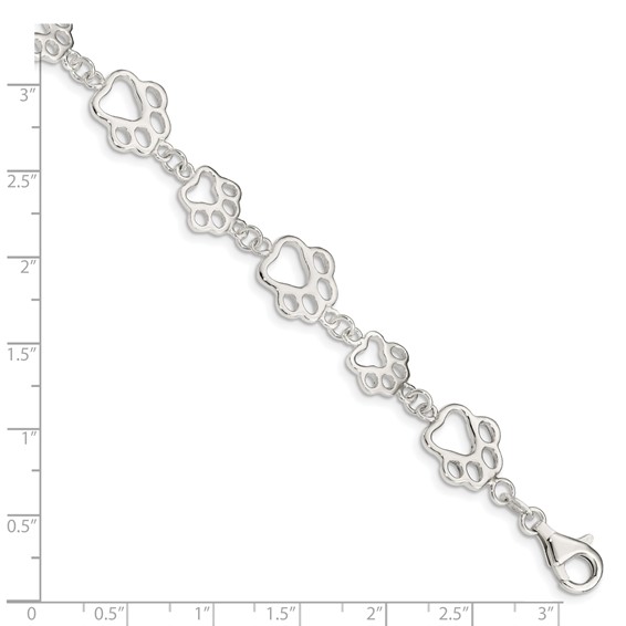 Sterling Silver Polished Paw Print Bracelet
