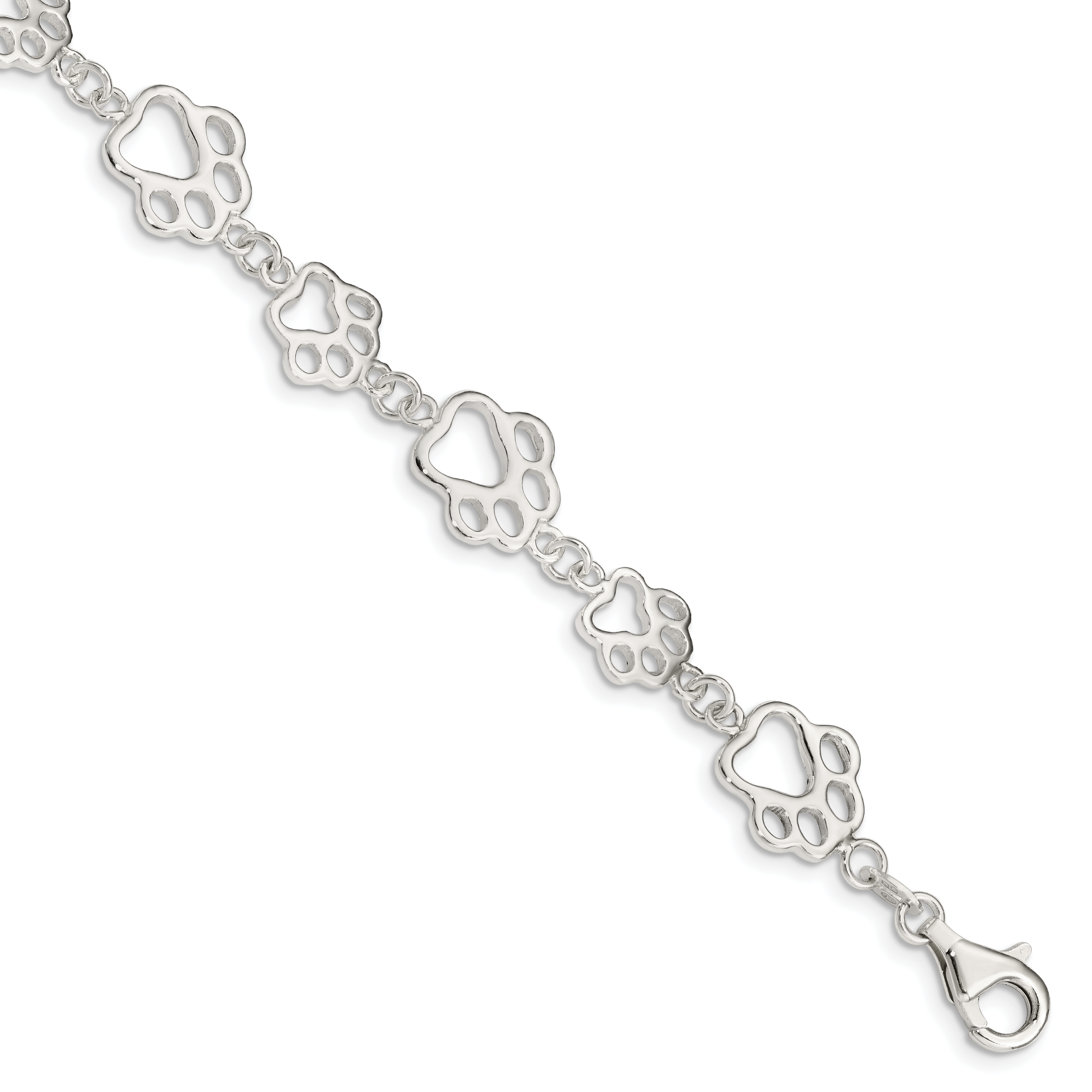 Sterling Silver Polished Paw Print Bracelet (QA69-7.5)