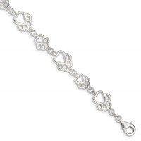 Sterling Silver Polished Paw Prints Bracelet, 7.5" view 1