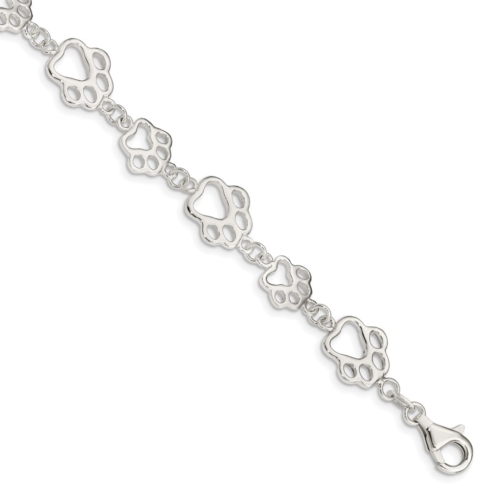 Sterling Silver Polished Paw Print Bracelet (QA69-8.5)