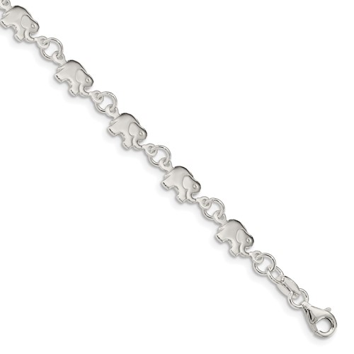 Sterling Silver Polished Elephants Bracelet, 7.5"