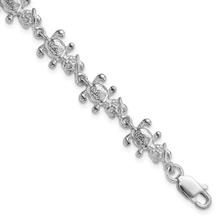 Sterling Silver Polished Bears with Hats Bracelet