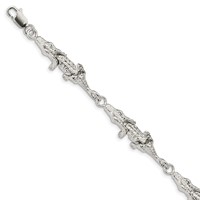 Sterling Silver Polished Alligators Bracelet, 7" view 1