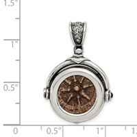 Ancient Coins Sterling Silver and Bronze Antiqued Widow's Mite Coin Reversible Pendant with a Certificate of Authenticity view 4