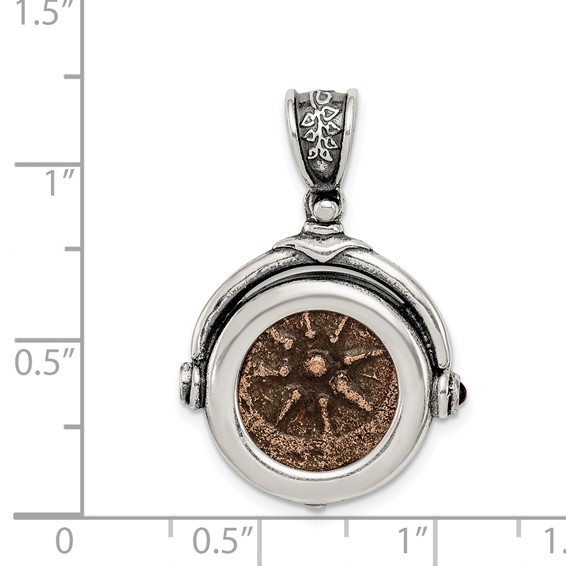 Ancient Coins Sterling Silver and Bronze Antiqued Widow's Mite Coin Reversible Pendant with a Certificate of Authenticity