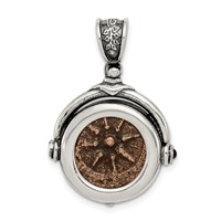 Ancient Coins Sterling Silver and Bronze Antiqued Widow's Mite Coin Reversible Pendant with a Certificate of Authenticity view 1