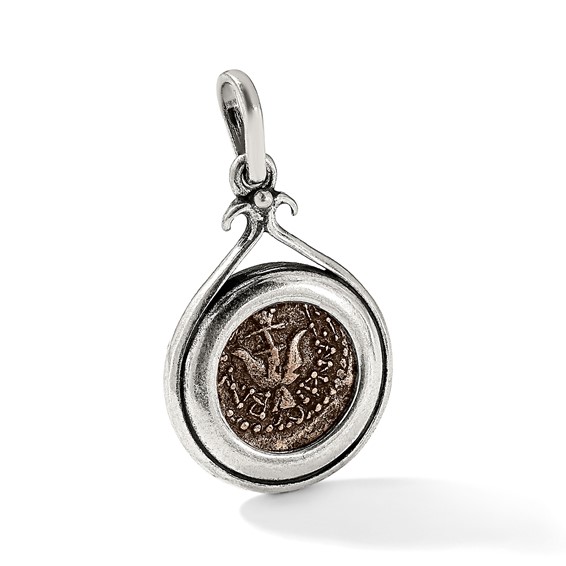 Ancient Coins Sterling Silver and Bronze Antiqued Widow's Mite Coin Pendant with a Certificate of Authenticity