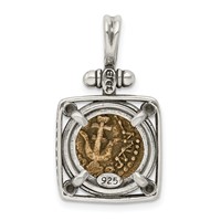 Ancient Coins Sterling Silver and Bronze Antiqued Widow's Mite Coin Pendant with a Certificate of Authenticity view 3