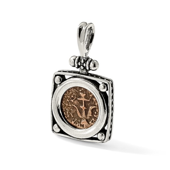 Ancient Coins Sterling Silver and Bronze Antiqued Widow's Mite Coin Pendant with a Certificate of Authenticity