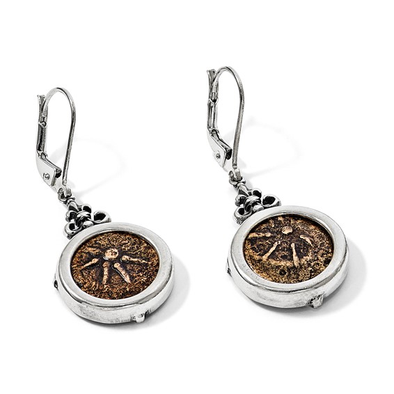 Ancient Coins Sterling Silver and Bronze Antiqued Widow's Mite Coin Leverback Dangle Earrings with a Certificate of Authenticity