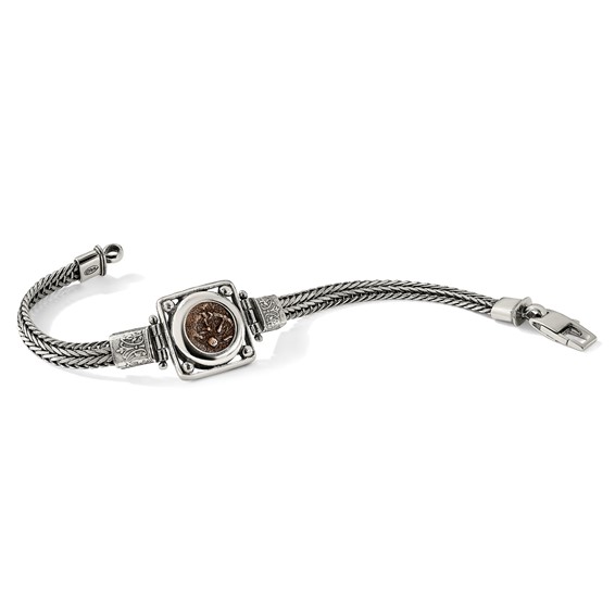 Ancient Coins Sterling Silver and Bronze Antiqued Widow's Mite Coin 7 inch Fancy Lobster Clasp Bracelet with a Certificate of Authenticity