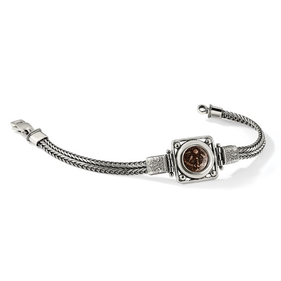 Ancient Coins Sterling Silver and Bronze Antiqued Widow's Mite Coin 7 inch Fancy Lobster Clasp Bracelet with a Certificate of Authenticity