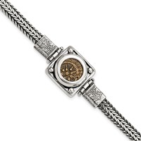 Ancient Coins Sterling Silver and Bronze Antiqued Widow's Mite Coin Fancy Lobster Clasp Bracelet with a Certificate of Authenticity, 7" view 1