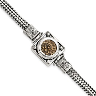 Ancient Coins Sterling Silver and Bronze Antiqued Widow's Mite Coin 7 inch Fancy Lobster Clasp Bracelet with a Certificate of Authenticity