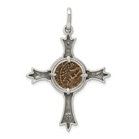 Ancient Coins Sterling Silver and Bronze Antiqued Widow's Mite Coin Cross Pendant with a Certificate of Authenticity view 3