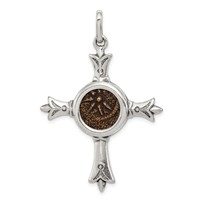 Ancient Coins Sterling Silver and Bronze Antiqued Widow's Mite Coin Cross Pendant with a Certificate of Authenticity view 1