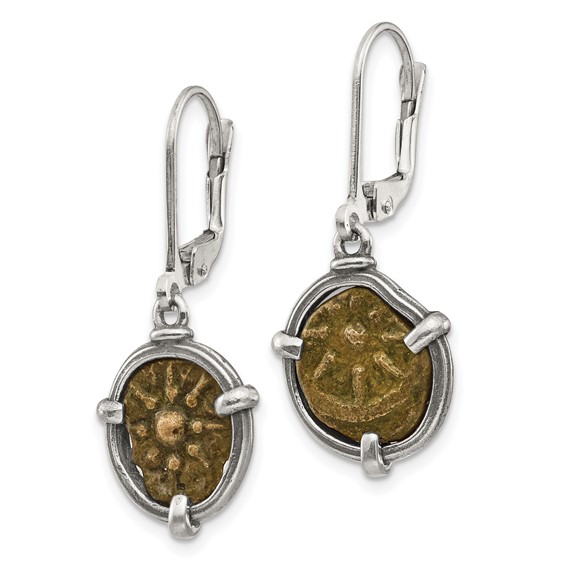 Ancient Coins Sterling Silver and Bronze Antiqued Widow's Mite Coin Leverback Dangle Earrings with a Certificate of Authenticity