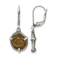 Ancient Coins Sterling Silver and Bronze Antiqued Widow's Mite Coin Leverback Dangle Earrings with a Certificate of Authenticity view 1