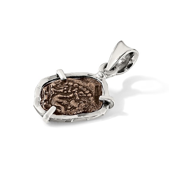 Ancient Coins Sterling Silver and Bronze Antiqued Widow's Mite Coin Pendant with a Certificate of Authenticity