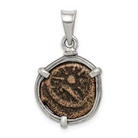 Ancient Coins Sterling Silver and Bronze Antiqued Widow's Mite Coin Pendant with a Certificate of Authenticity view 1