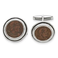 Ancient Coins Sterling Silver and Bronze Antiqued Roman Coin Cufflinks with a Certificate of Authenticity view 1