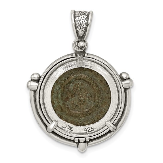 Ancient Coins Sterling Silver and Bronze Antiqued Constantine l Coin Pendant with a Certificate of Authenticity