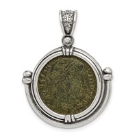 Ancient Coins Sterling Silver and Bronze Antiqued Constantine L Coin Pendant with a Certificate of Authenticity view 1