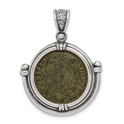 Ancient Coins Sterling Silver and Bronze Antiqued Constantine L Coin Pendant with a Certificate of Authenticity