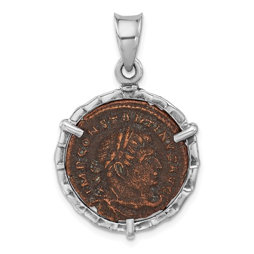 Ancient Coins Sterling Silver and Bronze Antiqued Roman Constantine L Coin Pendant with a Certificate of Authenticity