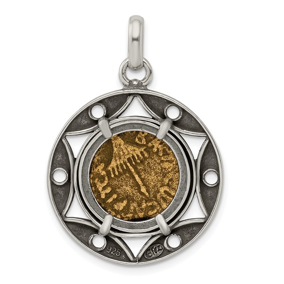 Ancient Coins Sterling Silver and Bronze Antiqued Agrippa Coin Pendant with a Certificate of Authenticity