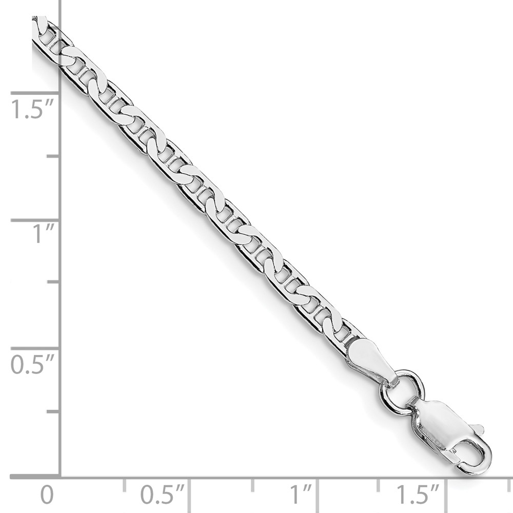 Sterling Silver Rhodium-plated 3mm Flat Anchor Chain Anklet (QAN080R-10)