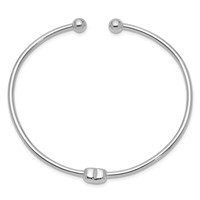 Sterling Silver Rhodium-plated Polished Heart Flexible Cuff Bangle view 2