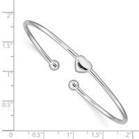 Sterling Silver Rhodium-plated Polished Heart Flexible Cuff Bangle view 3