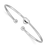 Sterling Silver Rhodium-plated Polished Heart Flexible Cuff Bangle view 1