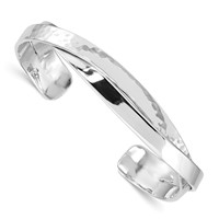 Sterling Silver Rhodium-plated Polished 6mm Hammered Bands Cuff Bangle view 1