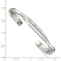 Sterling Silver Rhodium-plated Polished 3mm Hammered Bands Cuff Bangle view 3