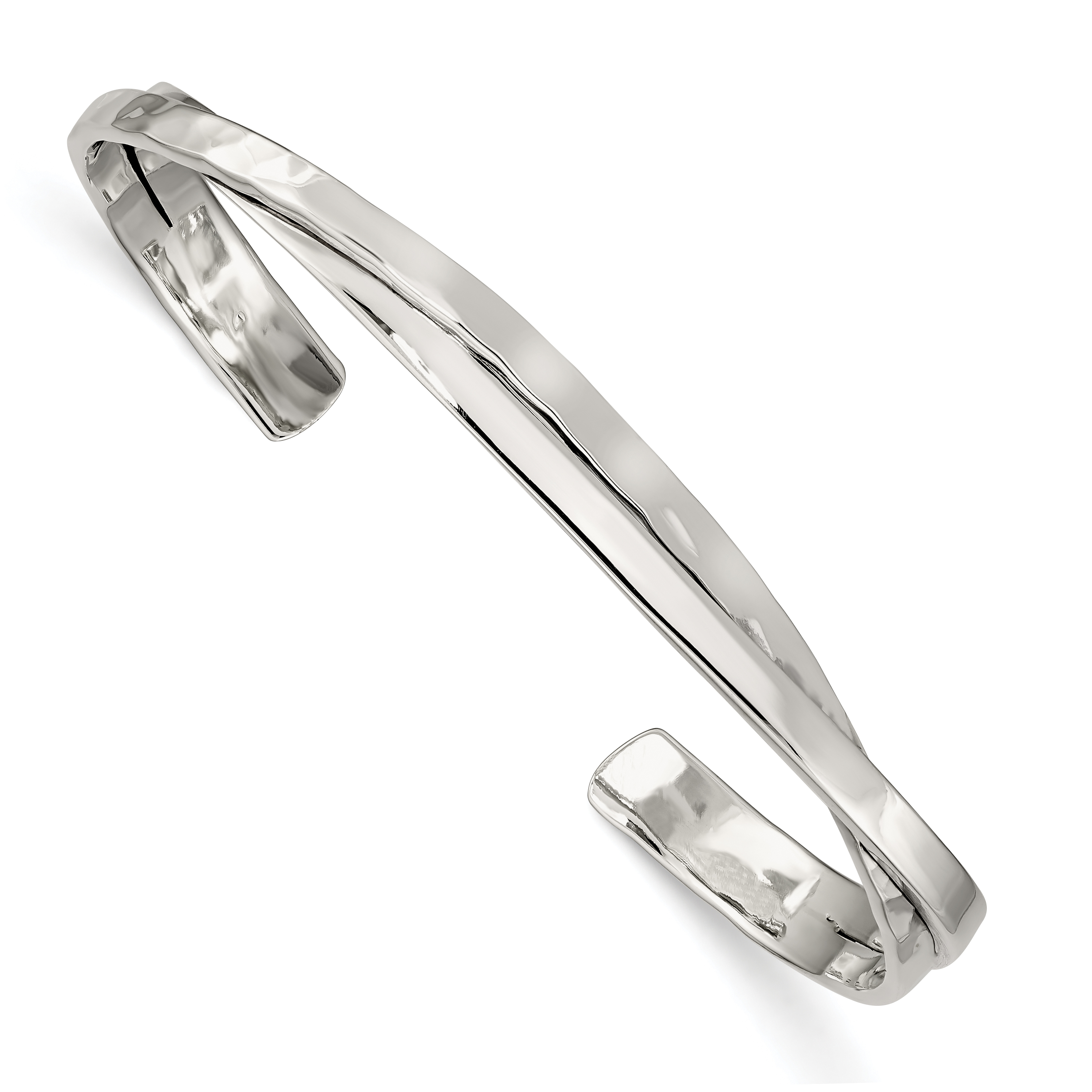 Sterling Silver Rhod-plated Plain 3mm Hammered Bands Bangle (QB1017)